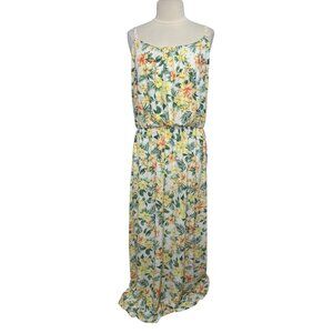 Late August Floral Maxi Dress Spaghetti Straps 2X Yellow Green New Summer Vacati